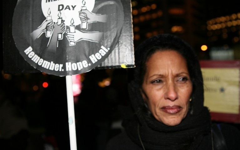 An attendee of Homeless Memorial Day