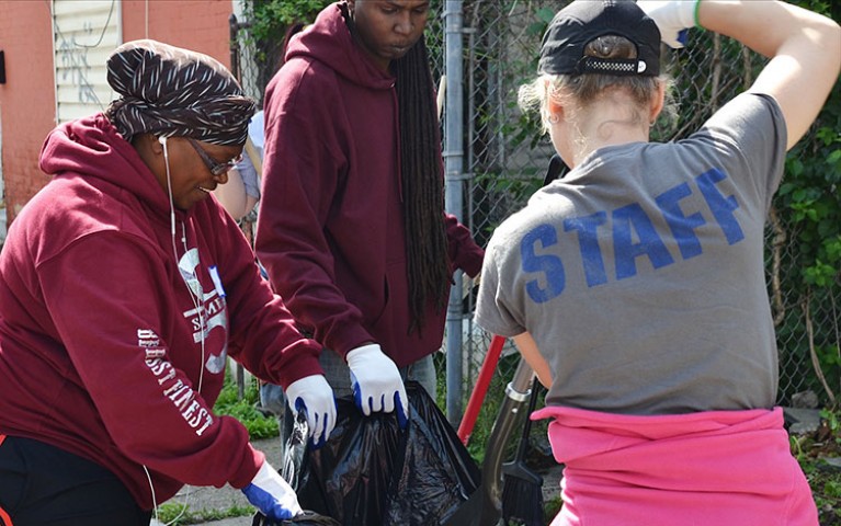 Project HOME volunteers cleaning up a Philadelphia neighborhood