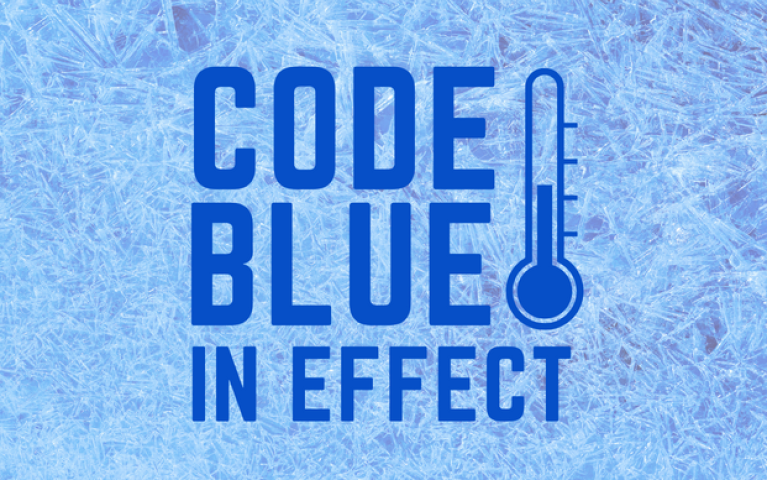 Graphic declaring a Code Blue