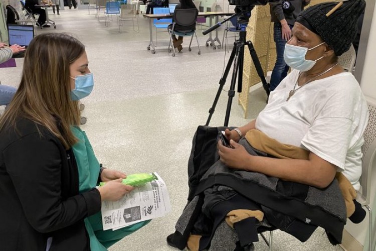 Project HOME patient Marjorie Hightower with Jefferson University medical student Breanna Valcarcel in February 202